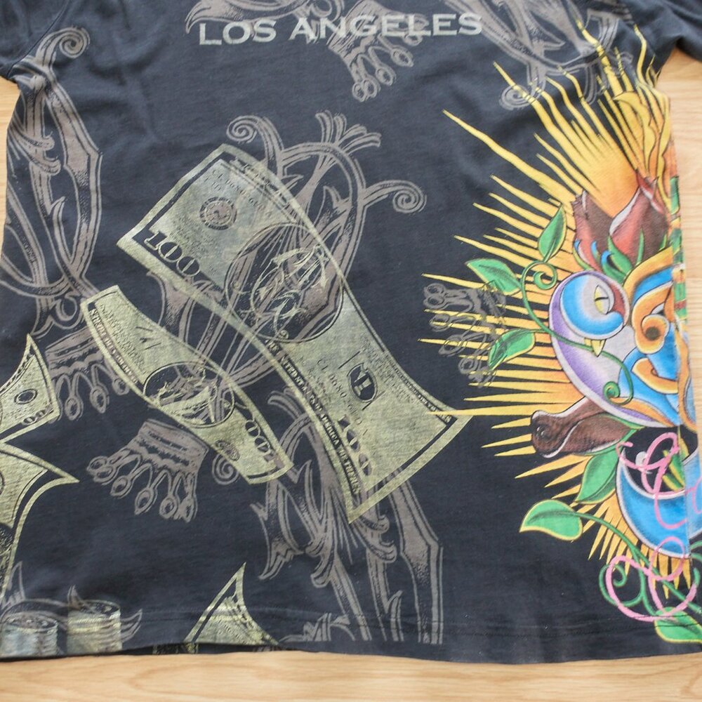 Christian Audigier T-Shirt / Skull Crown Money / Size M / Black / Made in - Picture 13 of 16